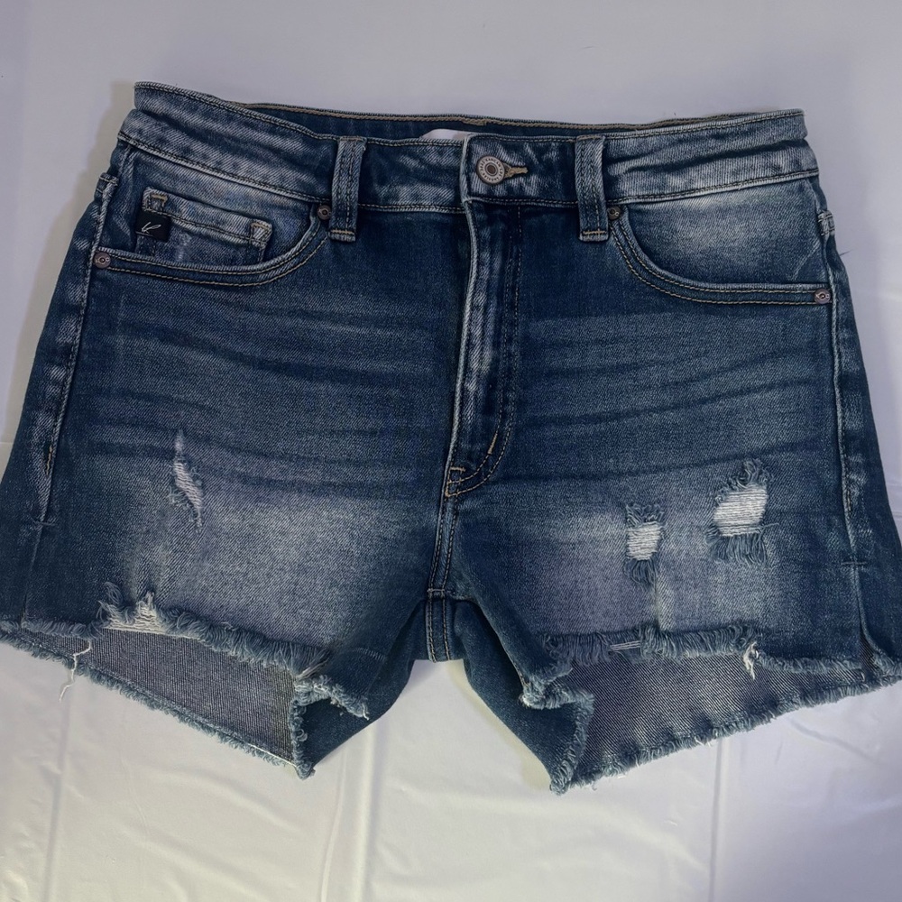 KanCan Distressed Dark Blue Jean Shorts